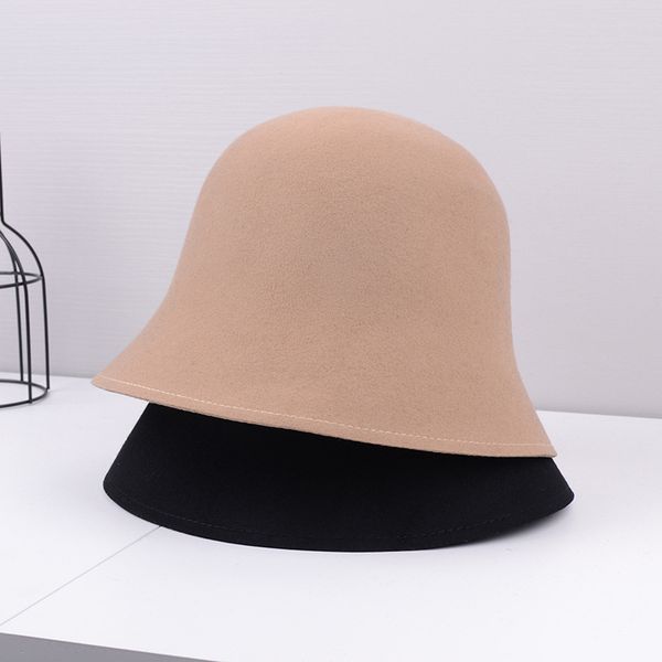 

black wool bell-shaped bucket hat female korean version of the trendy wild net red basin hat autumn and winter fisherman, Blue;gray