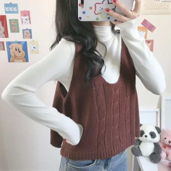 

loose sweater vest women's outer wear pullover o neck sleeveless sweater waistcoat top, Black;white