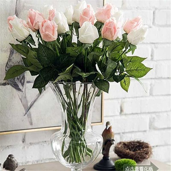 

10pcs/lot artificial rose flowers wedding bouquet white pink rose silk flowers home decoration wedding party decor