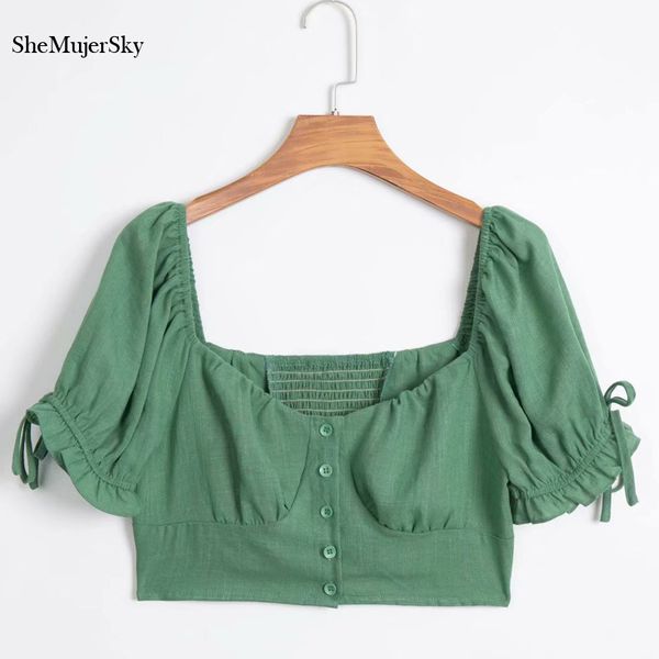 

shemujersky women linen blouse short green shirts club blouses ladies clothing 2020, White