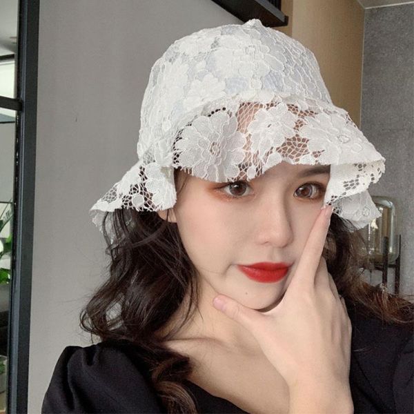 

hollow flower lace fisherman hat summer light and breathable sunscreen sun hat women, Blue;gray