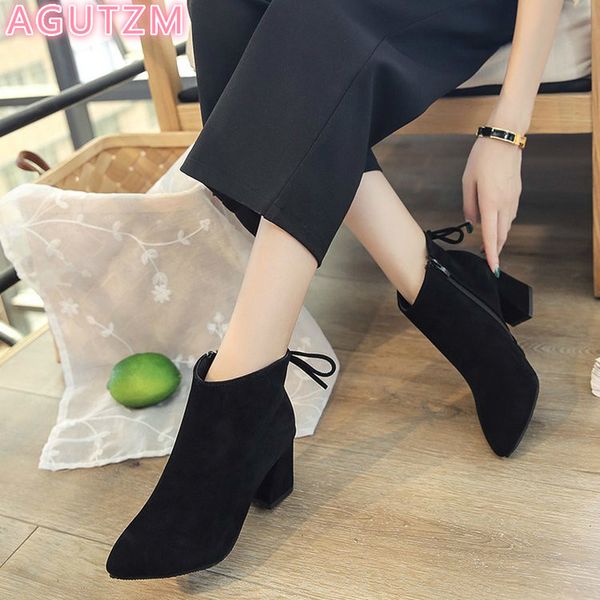 

2020 women's winter warm snow boots solid color pointed side zipper high-heeled non-slip suede boots prom wedding shoes, Black