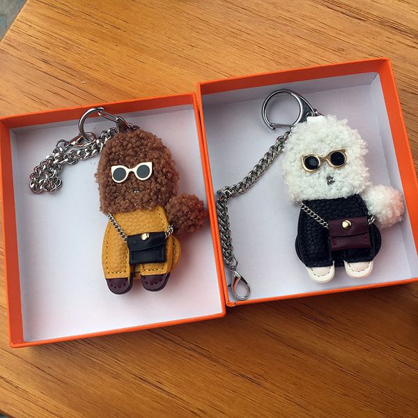

korean version of the creative cute little teddy bag pendant ornaments car key ring handmade stuffed dog lovers gifts, Slivery;golden