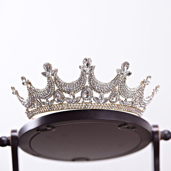 

baroque vintage gold crystal bridal tiaras crown with comb rhinestone wedding hair accessories pageant diadem brides headbands, Silver