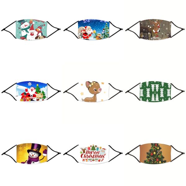 

print kid christmas mask face christmas masks cartoon mouth face christmas masks kids anti-dust breathable earloop washable reusable silk#65, Black