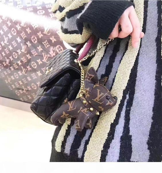 

designer high-quality leather french bulldog key chain brand design key chain men and women car key chain gift box packaging, Silver