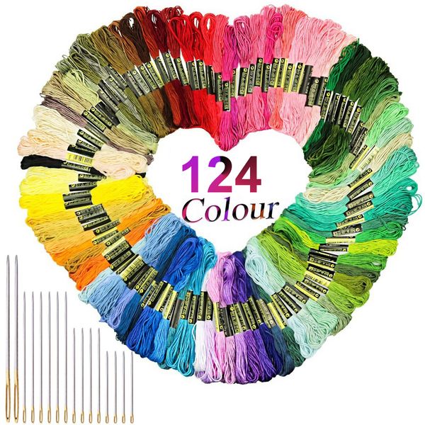 

embroidery floss set with needle smooth 124 skeins durable cross stitch diy