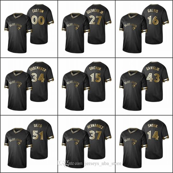 

торонто блю джейс men # 6 марк stroman 27 владимир guerrero младший 14 джастин smoak женщины молодежь черный золотой заказ джерси, Blue;black