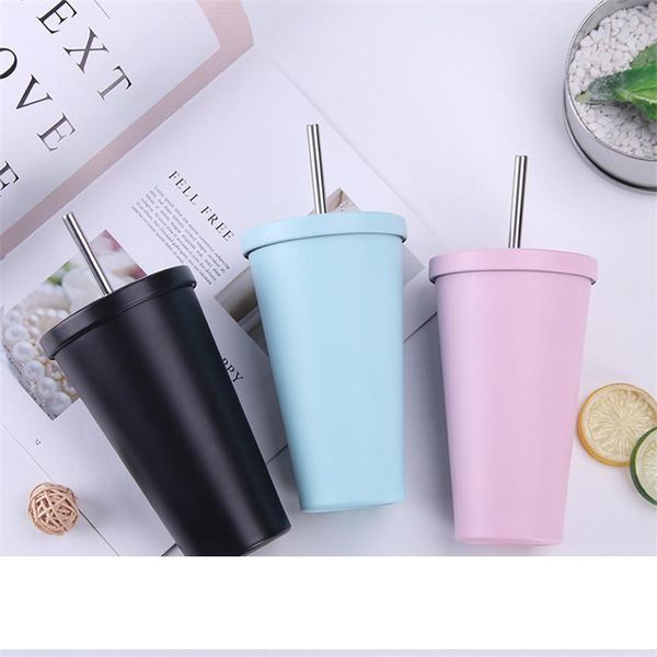 

500ml stainless steel tumbler with lid straw double walled 304 stainless steel coffee mugs stemless wine glass for outdoor travel mug a05