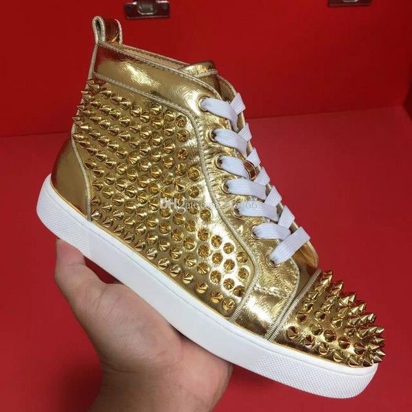 

оригинальная коробка, ес 35-46] роскошные красные дни мужские, женщины шипы кроссовки высокие верхние открытый заклепки повседневный люинеф, Black