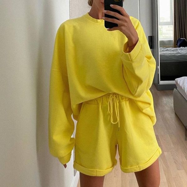 

womens tracksuits 2 piece set summmer autumn loose sweatshirt + sporting shorts sweat set two piece outfit solid color sets, Gray