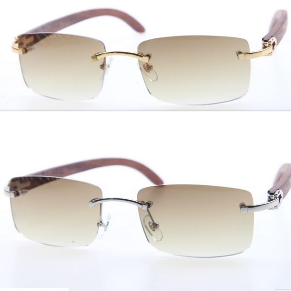 

2020 wholesale new rimless wood sunglasses 8200757 rimless sunglasses with box brown gold wood full frame, White;black