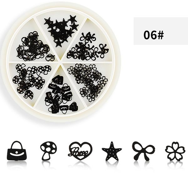 

nail art metal patch 3d sequins for nails 6 styles per box mixed bowknot snowflake gear chrome nail art sequins decorations, Silver;gold