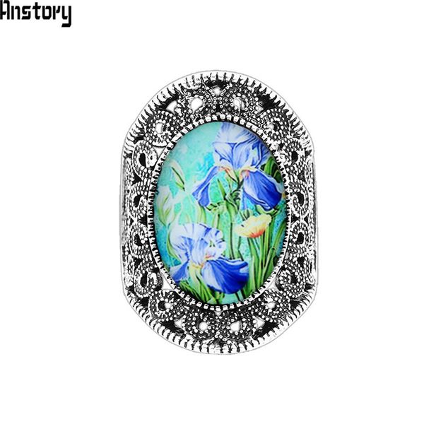 

oval daffodil rings for women antique silver plated resin bead flower plant fashion jewelry tr685, Golden;silver