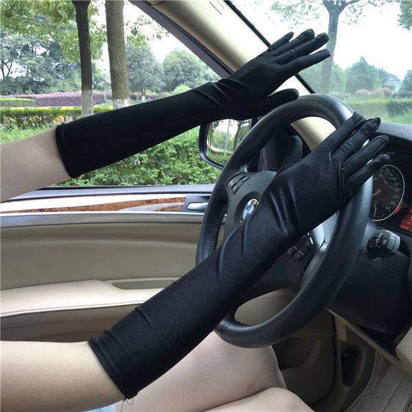 

five fingers gloves spandex high-elastic mercerized cotton lengthen etiquette sunscreen summer long design anti-uv riding, Blue;gray