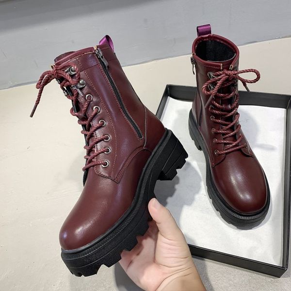 

young women leather boots anti-slip waterproof platform western boots wedge heel lace black white plus velvet winter warm