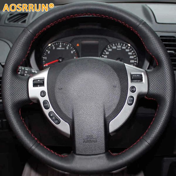

hand sewing all leather steering wheel covers for nissan qashqai j10 x-trail nv200 2008-2012 car-styling