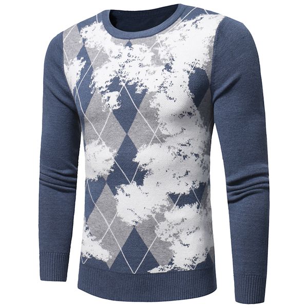 

2020 men's brand sweater autumn fashion warm sweater new diamond lattice round collar slim men's pullover 3 olors, White;black