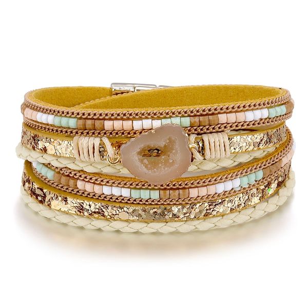 

bohemian beads stone charm bracelets for women weave rope leather multiple layers bracelet jewelry vintage charm bracelets, Black