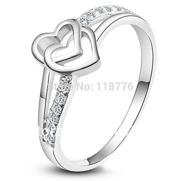 

new arrive fashion accessories jewelry white gold plated cz diamond rhinestone heart wedding engagement promise rings for women, Golden;silver