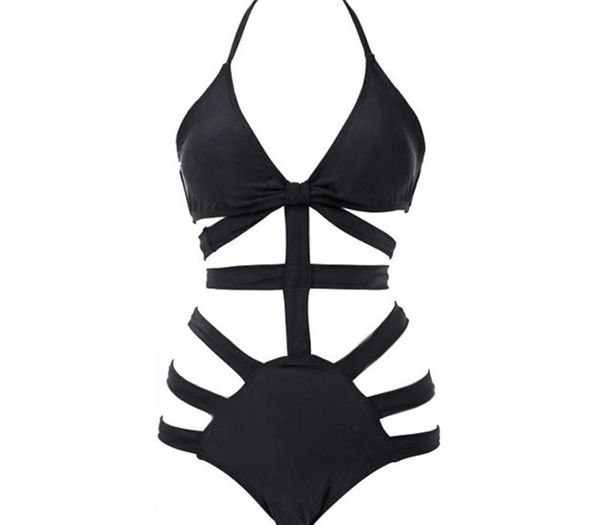 

women one piece swimwear hollow out black swimsuit monokini bandeau swimwear one piece bathing suit trikini, White;black