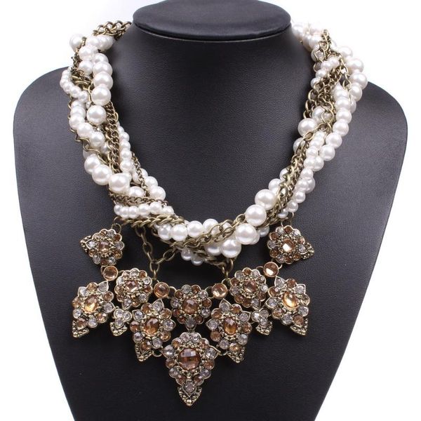 

fashion brand new design chain chunky statement choker pearl necklace designs for women, Silver