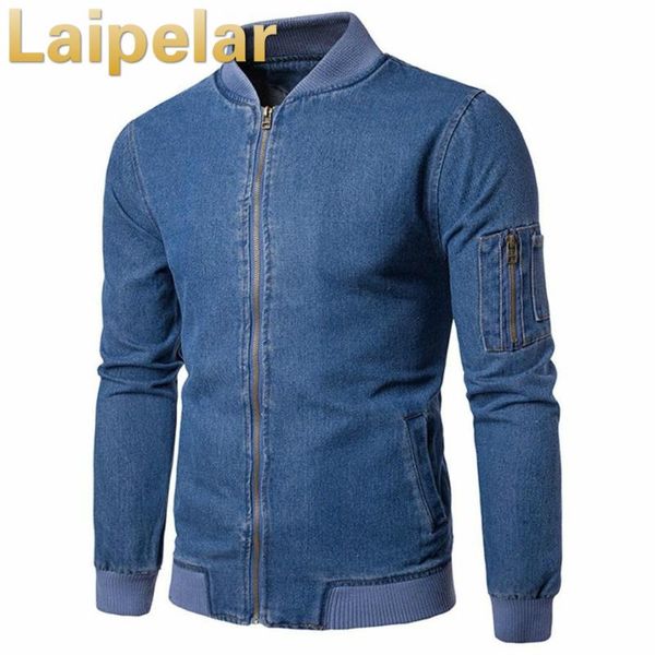 

laipelar baseball collar denim bomber jacket men tactical flight jackets casual long sleeve cotton streetwear coat, Black;brown