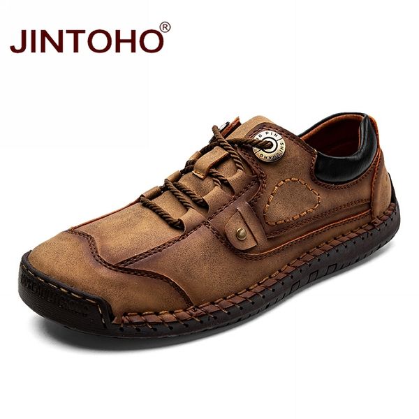 

jintoho big size mens shoes fashion men genuine leather shoes casual loafers brand male work, Black