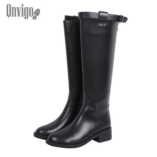 

qqnvigo winter boots women british style waterproof riding equestrian knee high long studded leather black women high boots jean
