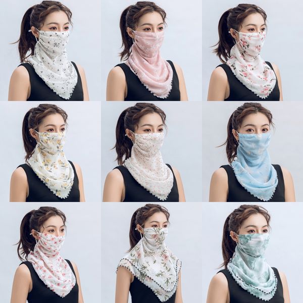 

designer printed women silk magic scarf face mask handkerchief outdoor windproof half face dust-proof sunshade#394, Black