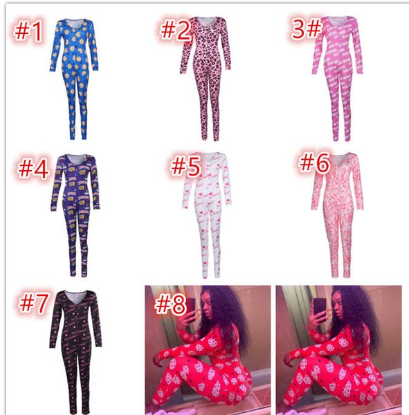 

nightwear desinger jumpsuits bodysuit workout button skinny print long sleeve v-neck onesies women plus size rompers dhl, Gray