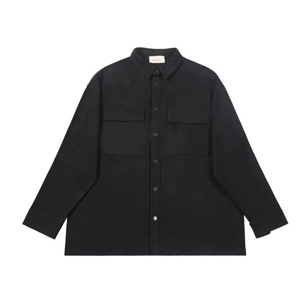 

oversize vintage cargo shirt snap closure long sleeve streetwear, Black;brown