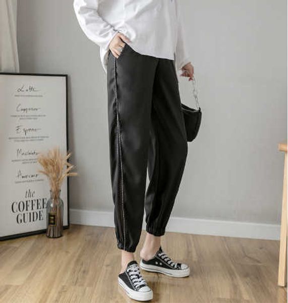 

2020 summer and autumn new maternity beam pants chiffon stitching casual pants slimming nine-point pants m-3xl