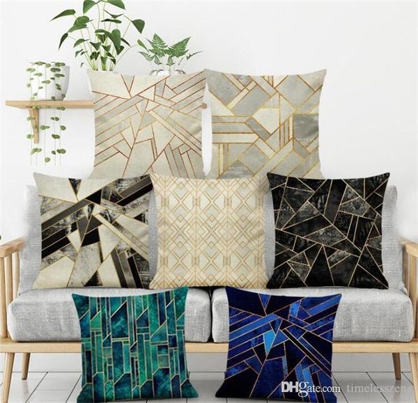 

ins nordic pillowcase new style marble geometric pattern pillow case linen fiber home office sofa cushion cover