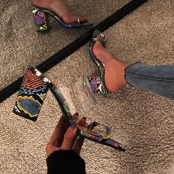 

women's slippers 2020 open toe color large size thick heel sandals high heels, Black