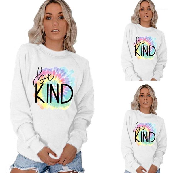 

letter hoodies woman autumntie dye loose o-neck long sleeve white sweatshirts women fashion casual clothes womens be kind, Black