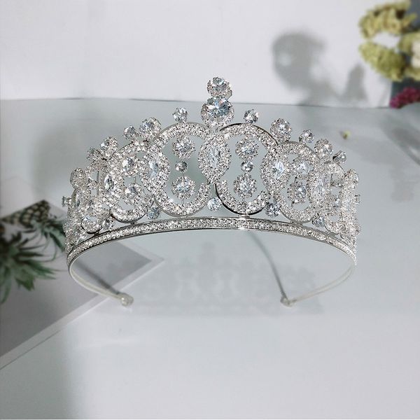 

luxury wedding dress hair accessories bride tiara round pattern design handmade rhinestone zircon crown women headband vl, Golden;silver