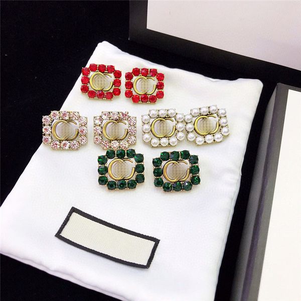 

luxury diamond earrings women charm earrings brand letters studs pearl designer studs alphabet charm earring luxury jewelry, Golden