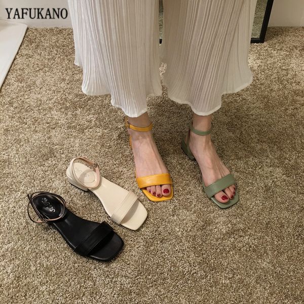 

summer women shoes thick heels sandals spring 2020 new open toe word roman shoes mid heels, Black