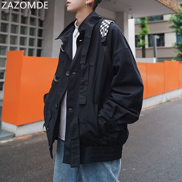 

men's jackets 2021 autumn japanese vintage loose fashion homme workwear streetwear stand up collar casual men coats, Black;brown