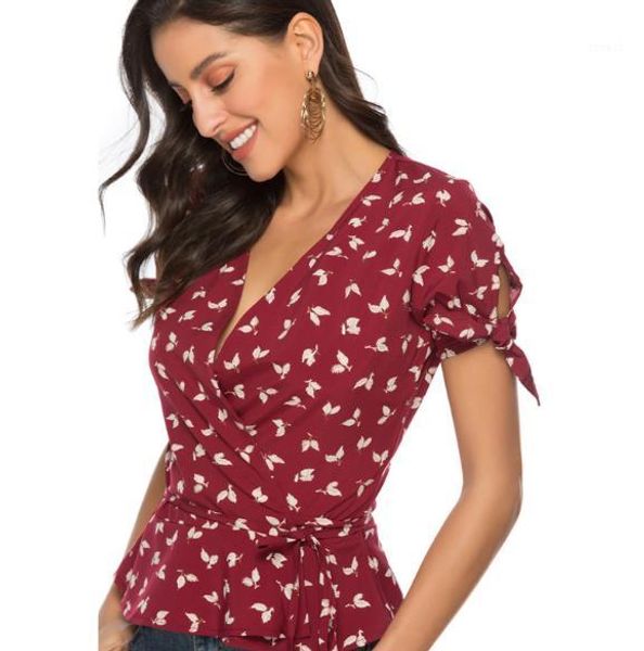 

shirts fashion polka dot v neck short sleeve fashion womens summer shirts designer womens chiffon, White