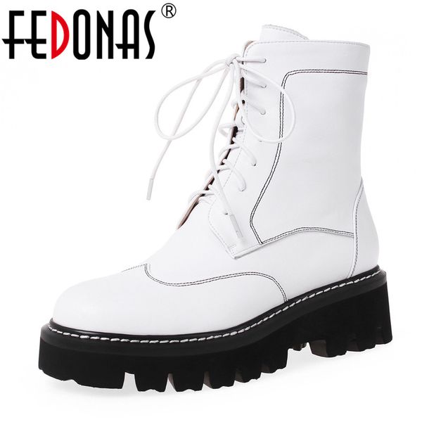 

boots fedonas women ankle genuine leather riding casual platform shoes woman winter warm high heels, Black