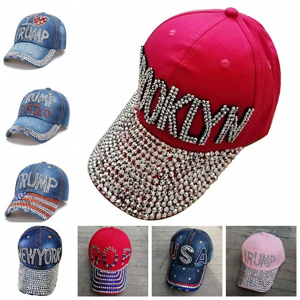 

trump 2020 baseball cap usa hat election campaign cowboy diamond cap adjustable snapback denim diamond breathable hat ljjp93, Black;white