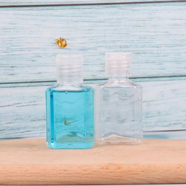 

30ml hand sanitizer pet plastic bottle with flip cap clear square shape bottle for cosmetics disposable hand sanitizer lx2982