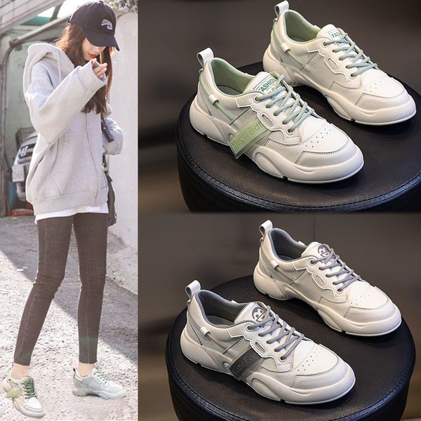 

leather small white shoes women spring 2020 new casual wild flat shoes woman shallow mouth lace up women's breathable, Black