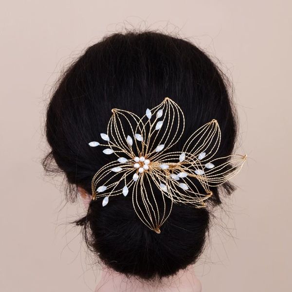 

trixy h257-g delicate crystal bridal hair accessories peal hair comb wedding clips accessories jewelry women ornaments, Golden;silver