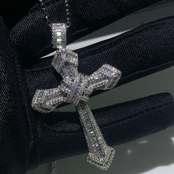 

new choucong luxury jewelry 925 sterling silver pave white z cz diamond gemstones cross pendant wedding women necklace for men gift