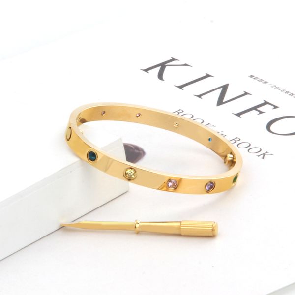 

fashion jewelry titanium steel colorful stone silver love bangle for women men screwdriver love screw bracelets gold bracelet gift, White