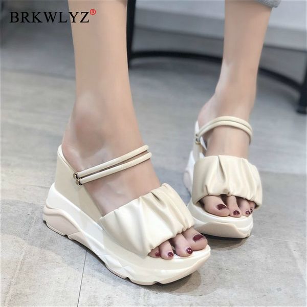 

big size 34-43 2020 fashion super high 10cm heel flat platform outside slippers women slides wedges heels casual summer shoes, Black