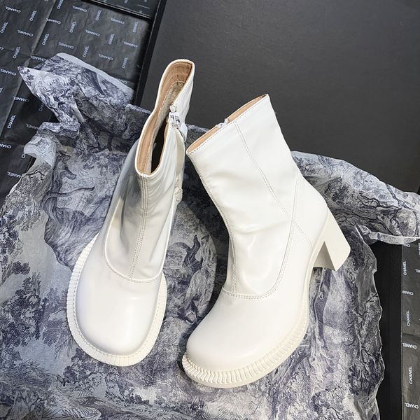 

cute chunky heels round toe lolita boots women solid color zip winter botas girls classical high heels riding booties doll shoes, Black